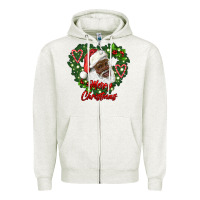 Oatmeal Heather merry christmas african american santa with wreath Zipper Hoodie - RanaPortraitStore