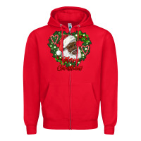 Red merry christmas african american santa with wreath Zipper Hoodie - RanaPortraitStore