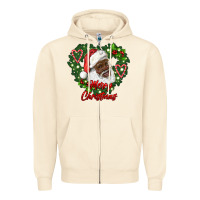 Sandshell merry christmas african american santa with wreath Zipper Hoodie - RanaPortraitStore