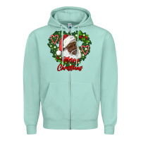 Seafoam merry christmas african american santa with wreath Zipper Hoodie - RanaPortraitStore