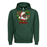 Sports Green merry christmas african american santa with wreath Zipper Hoodie - RanaPortraitStore