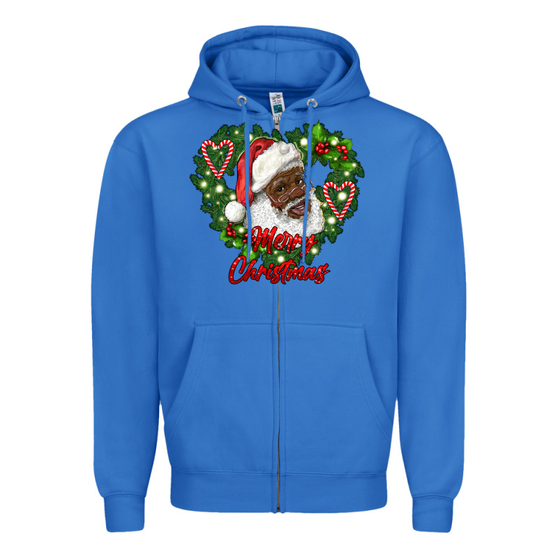Merry Christmas African American Santa With Wreath Zipper Hoodie by RanaPortraitStore | Teevron