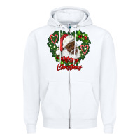 White merry christmas african american santa with wreath Zipper Hoodie - RanaPortraitStore
