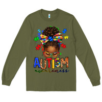 Army Green autism awareness afro messy bun Long Sleeve Tee - texasbilliewilder