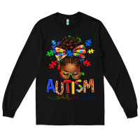 Black autism awareness afro messy bun Long Sleeve Tee - texasbilliewilder