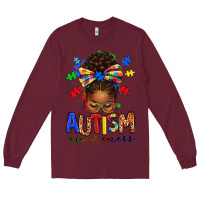 Burgundy autism awareness afro messy bun Long Sleeve Tee - texasbilliewilder