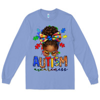 Colony Blue autism awareness afro messy bun Long Sleeve Tee - texasbilliewilder