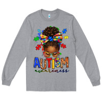 Heather Grey autism awareness afro messy bun Long Sleeve Tee - texasbilliewilder