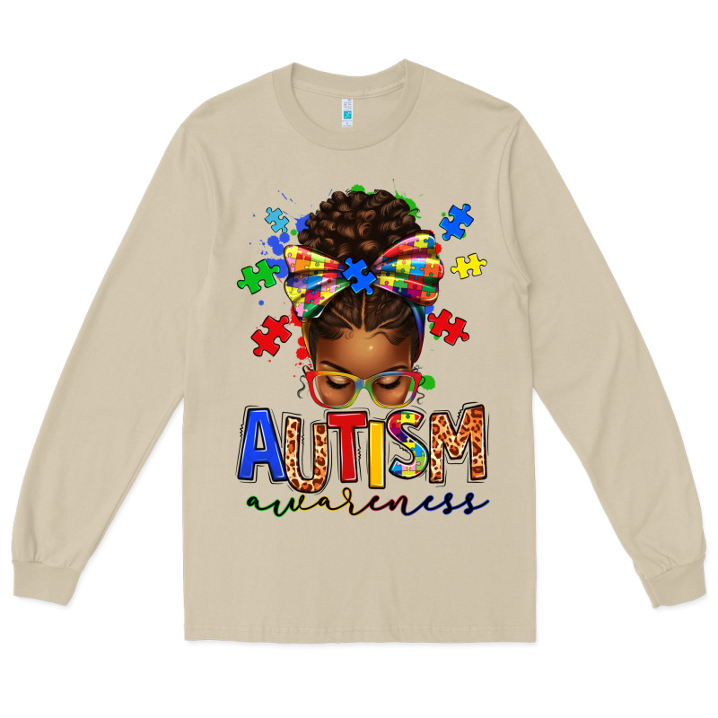 Autism Awareness Afro Messy Bun Long Sleeve Tee by texasbilliewilder | Teevron