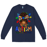 Navy autism awareness afro messy bun Long Sleeve Tee - texasbilliewilder