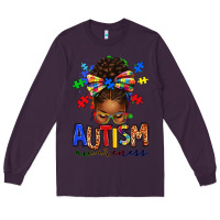 Plum autism awareness afro messy bun Long Sleeve Tee - texasbilliewilder