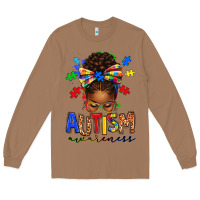 Toasted Coconut autism awareness afro messy bun Long Sleeve Tee - texasbilliewilder