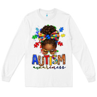 White autism awareness afro messy bun Long Sleeve Tee - texasbilliewilder