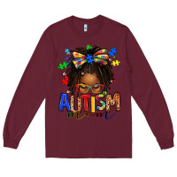 Burgundy autism mom afro locs messy bun Long Sleeve Tee - texasbilliewilder