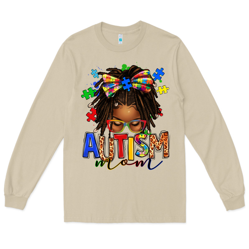 Autism Mom Afro Locs Messy Bun Long Sleeve Tee by texasbilliewilder | Teevron