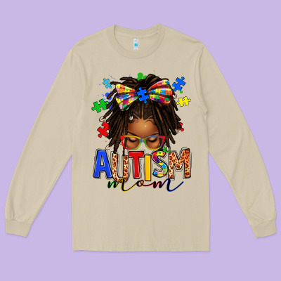 Long Sleeve Tee autism mom afro locs messy bun