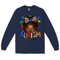 Navy autism mom afro locs messy bun Long Sleeve Tee - texasbilliewilder