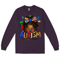 Plum autism mom afro locs messy bun Long Sleeve Tee - texasbilliewilder