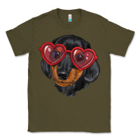 Army Green dachshund with love glasses Classic Tee - RanaPortraitStore