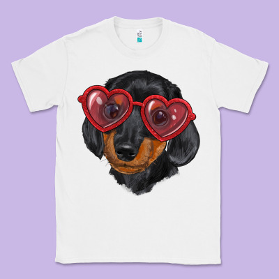 Classic Tee dachshund with love glasses