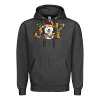 Charcoal Heather husky christmas joy Zipper Hoodie - RanaPortraitStore