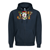 Navy husky christmas joy Zipper Hoodie - RanaPortraitStore