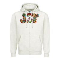Oatmeal Heather husky christmas joy Zipper Hoodie - RanaPortraitStore