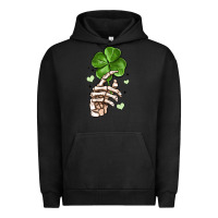 Pigment Black skeleton hand with shamrock st patrick s day Urban Hoodie - MaliasSmallBusiness