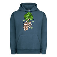 Pigment Midnight Navy skeleton hand with shamrock st patrick s day Urban Hoodie - MaliasSmallBusiness