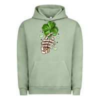 Pigment Oil Green skeleton hand with shamrock st patrick s day Urban Hoodie - MaliasSmallBusiness