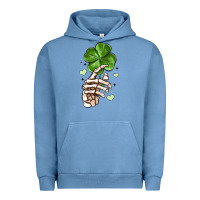 Pigment Pebble Blue skeleton hand with shamrock st patrick s day Urban Hoodie - MaliasSmallBusiness