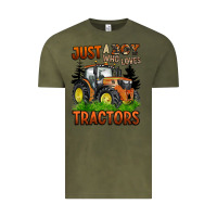Vintage Olive just a boy who loves tractors Vintage Tee - BarkalooDesign
