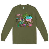 Army Green all i need is coffee and plants Long Sleeve Tee - texasbilliewilder