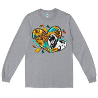 Heather Grey cowhide leopard hearts Long Sleeve Tee - texasbilliewilder