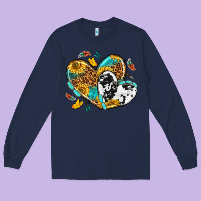 Long Sleeve Tee cowhide leopard hearts