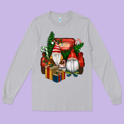 Long Sleeve Tee Christmas Truck And Gnome