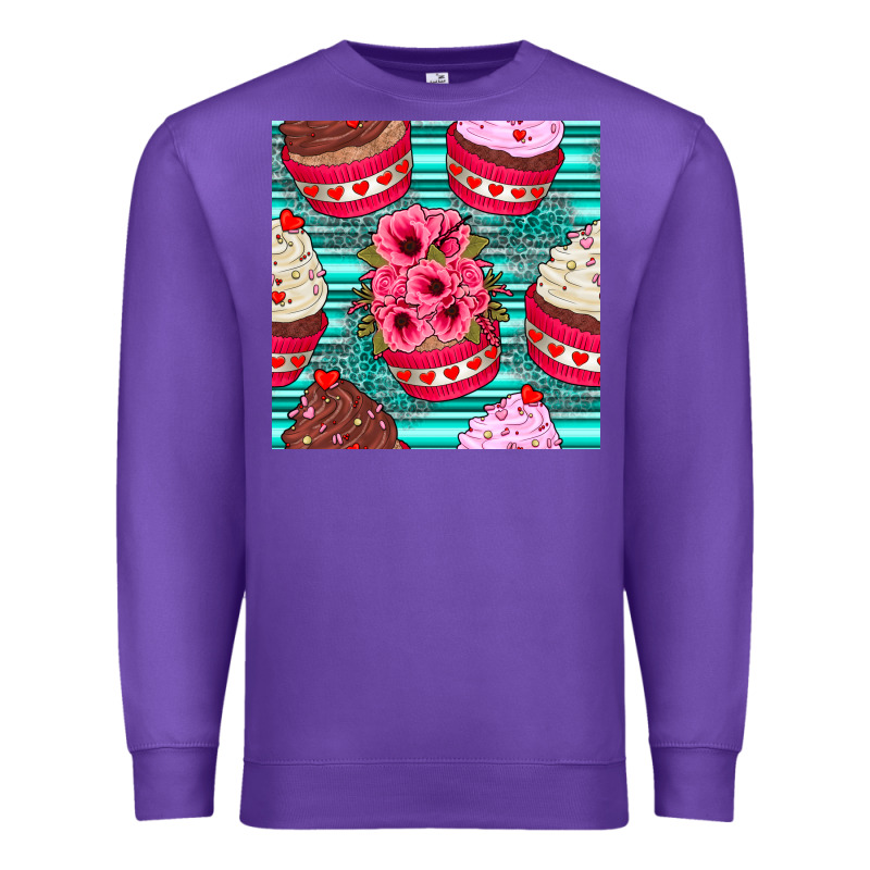 Valentines Day Flower Cupcakes And Serape Seamless Pattern Premium Sweatshirt by BundleAndBundleShop | Teevron