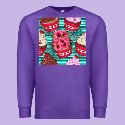 Valentines Day Flower Cupcakes And Serape Seamless Pattern Premium Sweatshirt Designed By Bundleandbundleshop