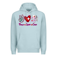 Blue Mist Peace Love Cna Premium Hoodie - RanaPortraitStore