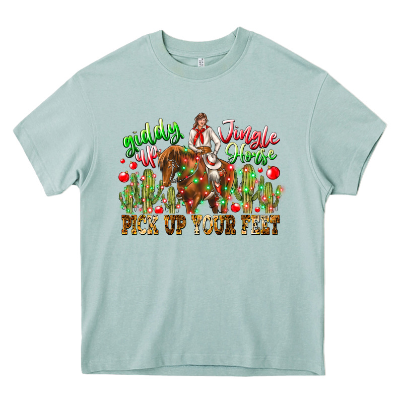 Giddy Up Jingle Horse Pick Up Your Feet Heavy Core Tee by CowhideDigitalArt | Teevron