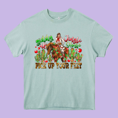 Giddy Up Jingle Horse Pick Up Your Feet Heavy Core Tee Designed By Cowhidedigitalart