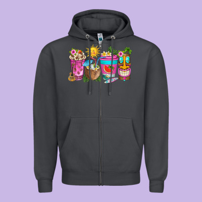 Aloha Coffe Cups Zipper Hoodie Designed By Texasbilliewilder