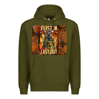 Army Green first in last out firefighter Premium Hoodie - AdoDesignShop