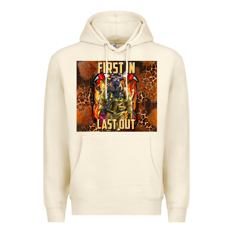 First In Last Out Firefighter Premium Hoodie by AdoDesignShop | Teevron