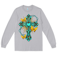 Moon Dust cross with heart shaped gemstone and butterfly Long Sleeve Tee - texasbilliewilder