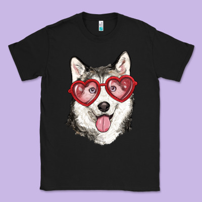 Classic Tee husky with love glasses