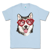 Dusty Blue husky with love glasses Classic Tee - RanaPortraitStore