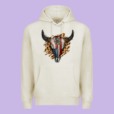 American Bull Skull Premium Hoodie Designed By Jasminsmagicworld
