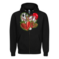 Black baseball with strawberry hearts Zipper Hoodie - texasbilliewilder