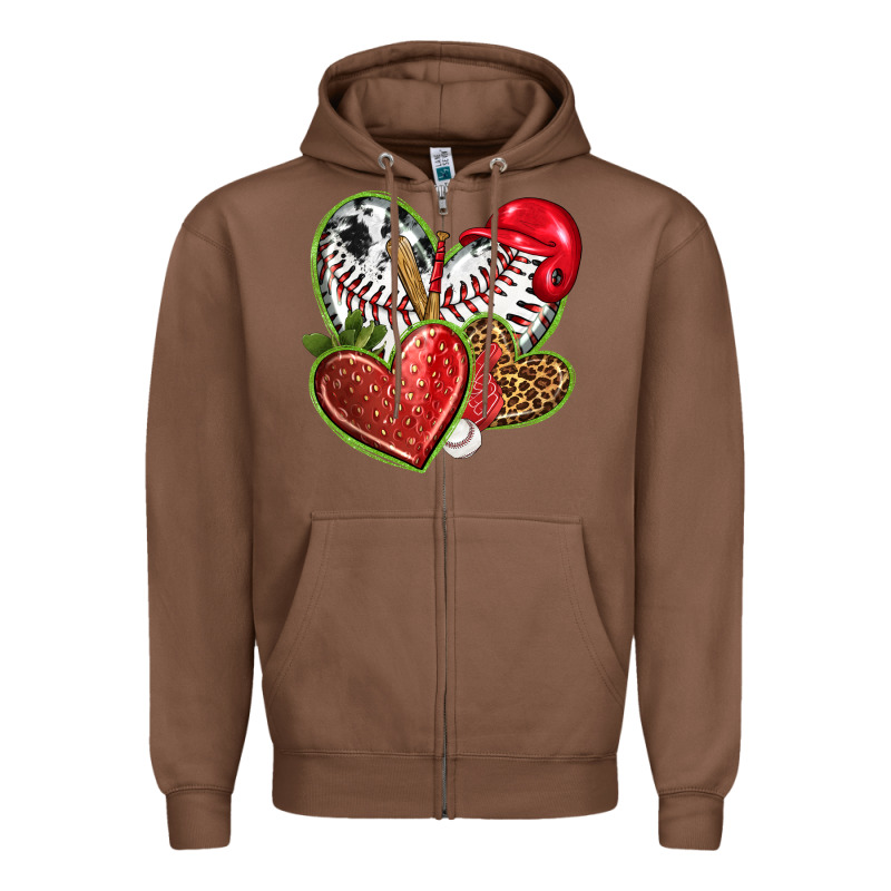 Baseball With Strawberry Hearts Zipper Hoodie by texasbilliewilder | Teevron